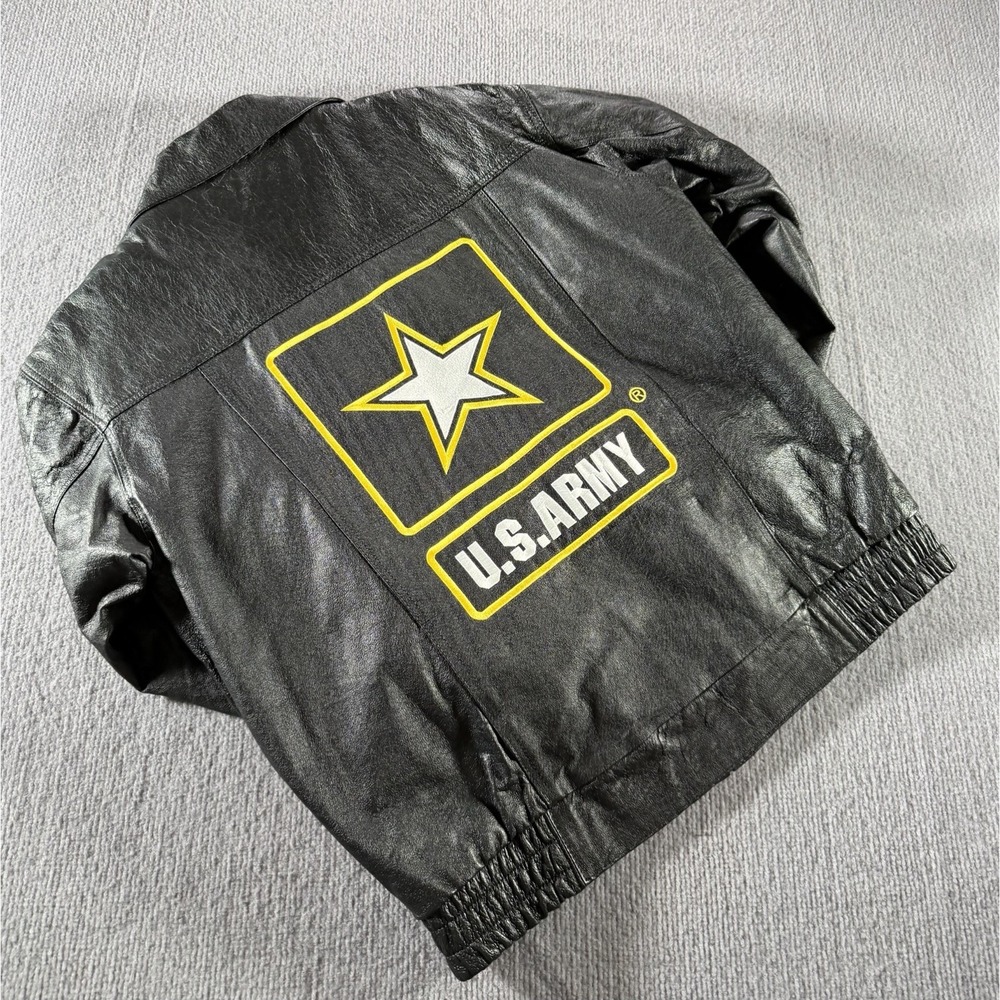 Vintage US Army Leather‎ Jacket Mens Bomber Black Medium Fleece Lined America